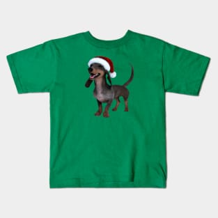 Holiday Ready Dachshund Sausage Dog With Santa Hat Kids T-Shirt